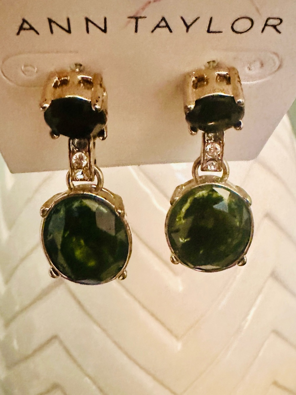 Dark Emerald Green Crystal Drop Post Earrings Gold Tone, NWT  ✨